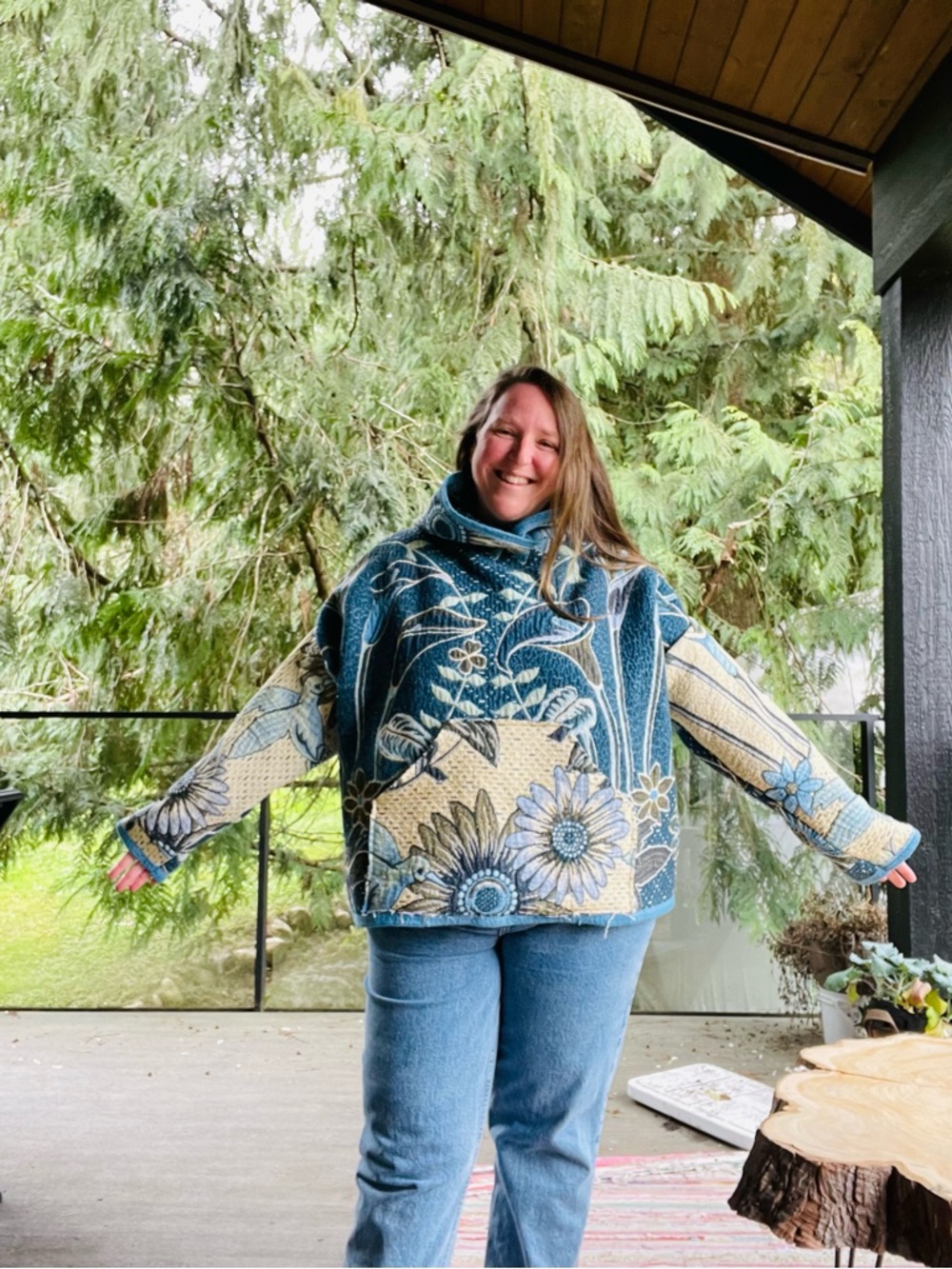 Handmade Floral/bird Tapestry Hoodie OS